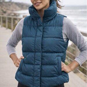 ATHLETA Down-Filled Downtown Puffer Teal Blue Vest Athleisure High Neck Size XS